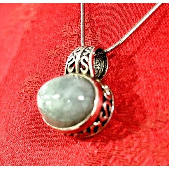 Signed 925 Barse Sterling Silver Chain & Gray Stone Pendant Necklace Ornate Chic - Picture 1 of 10
